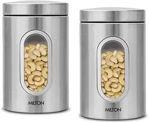 Steel Clear Round 1000-2 PCS Set - 1000 ml Steel Grocery Container (Pack of 2, Silver)