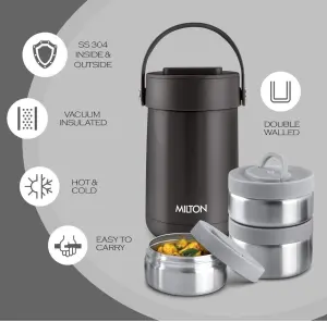 Glamour Thermosteel Stainless Steel Tiffin Box, Set of 3, Black
