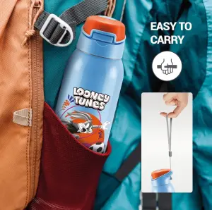 Sportive 400 Thermosteel Vacuum Insulated Water Bottle, 400 ml, Hot & Cold, Spill & Leakproof Water Bottle for Kids, School, Travel Bottle, Sky Blue with Looney Tunes print