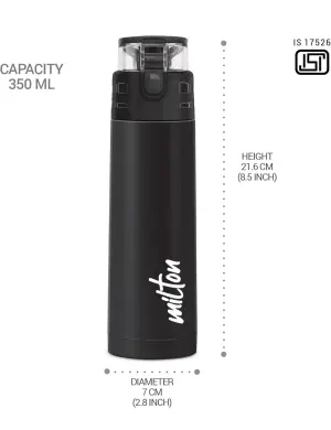 Milton Atlantis 400 Thermosteel Water Bottle 350 ml, 24 Hr Hot and Cold I Leak Proof Lid, ISI Certified I Vacuum Insulated I for Office, Gym, School I Black