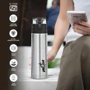 Atlantis 400 thermosteel Water Bottle 350 ml, 24 Hr Hot and Cold I Leak Proof Lid, ISI Certified I Vacuum Insulated I for Office, Gym, School I Silver