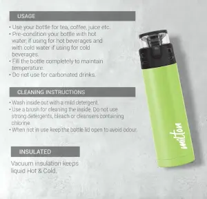 Milton Atlantis 900 thermosteel Water Bottle 750 ml, 24 Hr Hot and Cold I Leak Proof Lid, ISI Certified I Vacuum Insulated I for Office, Gym, School I Green