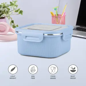 Milton Cool Touch Square 800 Microwave Safe Stainless Steel Container Blue