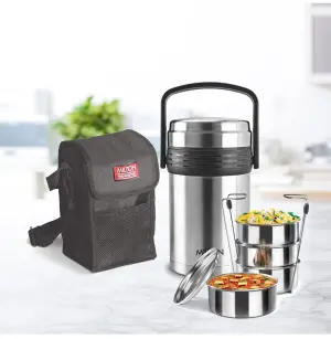 Galore Thermosteel Tiffin Set of 4 Containers, 370 ml Each | Carry Case | Easy to Carry | Hot & Cold | Rust Proof