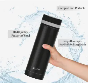 Slim 350 Thermosteel Vacuum Insulated Hot & Cold Water Bottle, 340 ml, Black