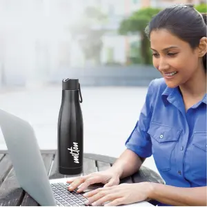 Fame 1000 Thermosteel Water Bottle, ISI Certified, 24 Hr Hot and Cold 880 ml Steel Flask (Pack of 1, Black)