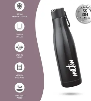 Fame 1000 Thermosteel Water Bottle, ISI Certified, 24 Hr Hot and Cold 880 ml Steel Flask (Pack of 1, Black)