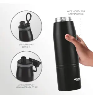 Sparkle 900 Thermosteel Water Bottle with Easy Sip Cap and Handle, 920 ml, Vacuum Insulated Stainless Steel, Hot and Cold, On The Go Bottle for Office College, Black