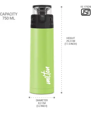 Milton Atlantis 900 thermosteel Water Bottle 750 ml, 24 Hr Hot and Cold I Leak Proof Lid, ISI Certified I Vacuum Insulated I for Office, Gym, School I Green