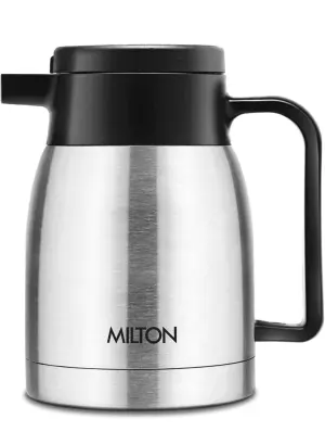 Milton Omega Carafe 300 Stainless Steel Double Walled Vacuum Insulated Flask with Lid and Handle,  Silver, Coffee/Tea Carafe Heat & Cold Retention, Leak Proof, Rust Free, Easy to Carry