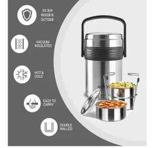 Galore Thermosteel Tiffin Set of 3 Containers, 370 ml Each | Carry Case | Easy to Carry | Hot & Cold | Rust Proof