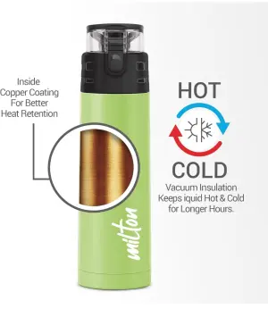 Milton Atlantis 900 thermosteel Water Bottle 750 ml, 24 Hr Hot and Cold I Leak Proof Lid, ISI Certified I Vacuum Insulated I for Office, Gym, School I Green
