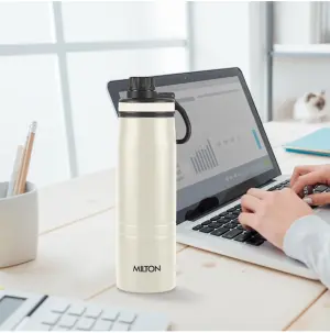 Milton Sparkle 600 Thermosteel Water Bottle with Easy Sip Cap and Handle, 620 ml, Vacuum Insulated Stainless Steel, Hot and Cold, On The Go Bottle for Office College, Ivory 