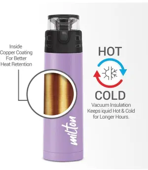 Milton Atlantis 400 Thermosteel Water Bottle 350 ml, 24 Hr Hot and Cold I Leak Proof Lid, ISI Certified I Vacuum Insulated I for Office, Gym, School I Purple