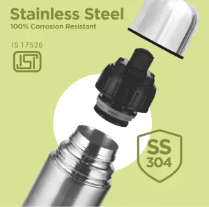 Milton Eco-Flip 750 Thermosteel Double Walled Vacuum Insulated Thermos Flask, 750 ml,24 Hr Hot and Cold I Leak Proof Lid, ISI Certified I Vacuum Insulated I for Office, Gym, School I Silver