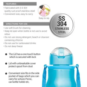 GAIETY  Stainless Steel Sipper Blue Colour Water Bottle 450ml