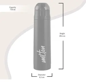 Milton New Crown 900 Thermosteel Water Bottle 750 ml with One Touch Safety Lock, 24 Hours Hot and Cold, Leak Proof Lid, ISI Certified I Vacuum Insulated I for Office, Gym, School I Black