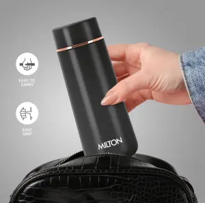Starlit 320 Thermosteel Compact ISI Certified Water Bottle, Vacuum Insulated Hot and Cold I SS304 Stainless Steel, Leak Proof I 310 ml, Black