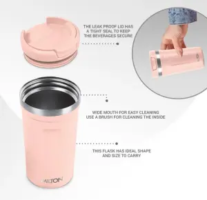 Corral 450 Thermosteel Vacuum Insulated Travel Mug 400ml,  Peach, Prolonged Hours Hot & Cold, Spill Proof & Easy to Sip, Leakproof & Rustproof, On The Go Coffee Cup