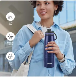 Sparkle 900 Thermosteel Water Bottle with Easy Sip Cap and Handle, 920 ml, Vacuum Insulated Stainless Steel, Hot and Cold, On The Go Bottle for Office College, Blue