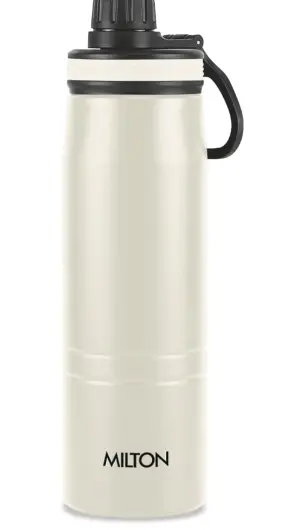 Milton Sparkle 600 Thermosteel Water Bottle with Easy Sip Cap and Handle, 620 ml, Vacuum Insulated Stainless Steel, Hot and Cold, On The Go Bottle for Office College, Ivory 