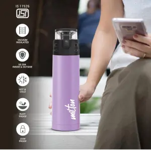 Milton Atlantis 400 Thermosteel Water Bottle 350 ml, 24 Hr Hot and Cold I Leak Proof Lid, ISI Certified I Vacuum Insulated I for Office, Gym, School I Purple