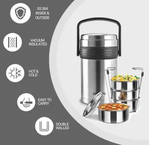 Galore Thermosteel Tiffin Set of 4 Containers, 370 ml Each | Carry Case | Easy to Carry | Hot & Cold | Rust Proof