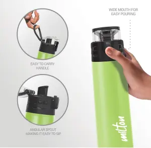 Milton Atlantis 900 thermosteel Water Bottle 750 ml, 24 Hr Hot and Cold I Leak Proof Lid, ISI Certified I Vacuum Insulated I for Office, Gym, School I Green