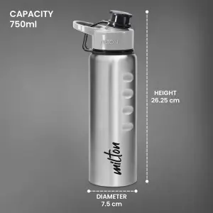 GRIPPER Stainless Steel Water Bottle, 750 ml, Silver