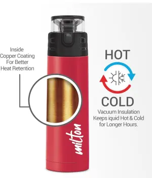 Milton Atlantis 900 thermosteel Water Bottle 750 ml, 24 Hr Hot and Cold I Leak Proof Lid, ISI Certified I Vacuum Insulated I for Office, Gym, School I Red