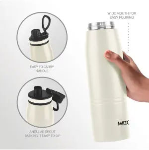 Milton Sparkle 600 Thermosteel Water Bottle with Easy Sip Cap and Handle, 620 ml, Vacuum Insulated Stainless Steel, Hot and Cold, On The Go Bottle for Office College, Ivory 