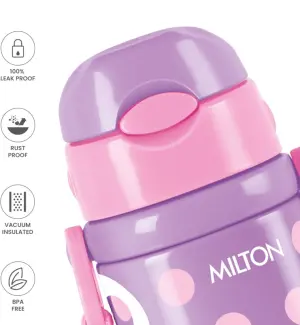 Milton Charmy 450 Barbie Thermosteel Kids Water Bottle, 400 ml, Purple | Vacuum Insulated | Hot & Cold | Leak Proof | Rust Proof | School | Picnic