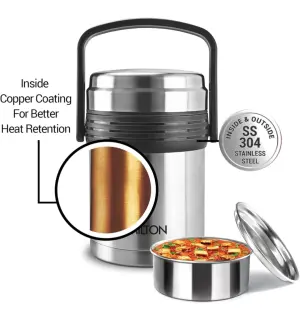 Galore Thermosteel Tiffin Set of 4 Containers, 370 ml Each | Carry Case | Easy to Carry | Hot & Cold | Rust Proof