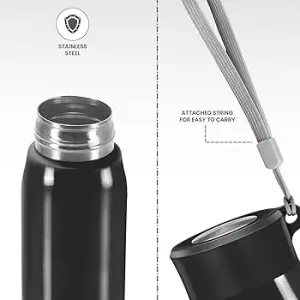 Handy Stainless Steel Sipper Black Colour Water Bottle (650 ML) 