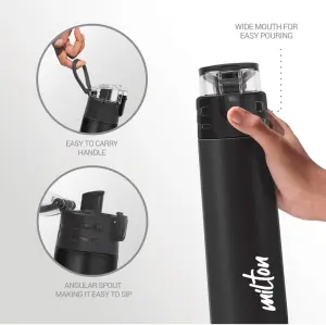 Milton Atlantis 600 Thermosteel Water Bottle 500 ml, 24 Hr Hot and Cold I Leak Proof Lid, ISI Certified I Vacuum Insulated I for Office, Gym, School I Black