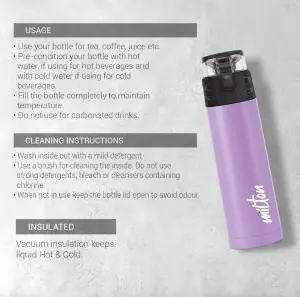 Milton Atlantis 400 Thermosteel Water Bottle 350 ml, 24 Hr Hot and Cold I Leak Proof Lid, ISI Certified I Vacuum Insulated I for Office, Gym, School I Purple