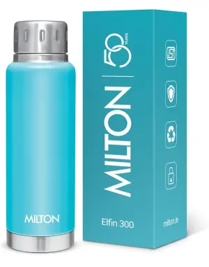  Elfin 300 Thermosteel Water Bottle 300 ml, 24 Hr Hot and Cold I Leak Proof Lid, ISI Certified I  Light Blue