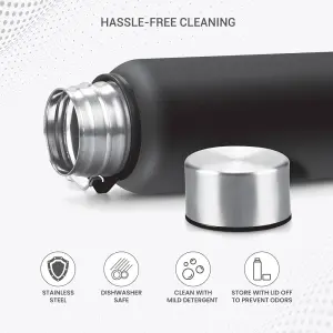BRIM Stainless Steel Black Colour Water Bottle (600ml) 