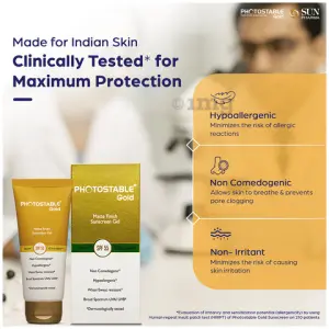 Photostable Gold Matte Finish Sunscreen Gel. 