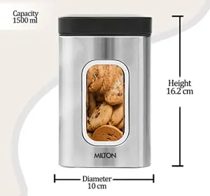 Steel Clear Square Storage Jar, 1500 ml