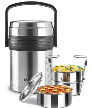 Galore Thermosteel Tiffin Set of 3 Containers, 370 ml Each | Carry Case | Easy to Carry | Hot & Cold | Rust Proof