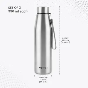 Drift 1000 Stainless Steel Water Bottle 950 ml, Set of 3, Single Walled,