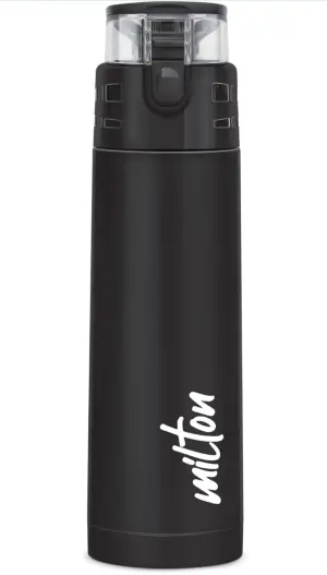 Milton Atlantis 400 Thermosteel Water Bottle 350 ml, 24 Hr Hot and Cold I Leak Proof Lid, ISI Certified I Vacuum Insulated I for Office, Gym, School I Black