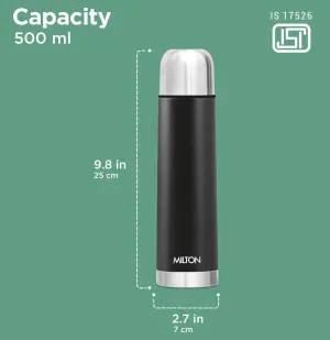 MILTON Eco-Flip 500 Thermosteel Water Bottle 500ml, 24 Hr Hot and Cold I Leak Proof Lid, ISI Certified I Vacuum Insulated I for Office, Gym, School I Black