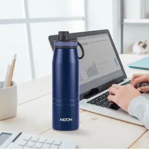 Sparkle 900 Thermosteel Water Bottle with Easy Sip Cap and Handle, 920 ml, Vacuum Insulated Stainless Steel, Hot and Cold, On The Go Bottle for Office College, Blue