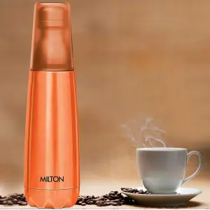 MILTON Vertex 1000 Thermosteel Water Bottle with Unbreakable Plastic Tumbler, 1000 ml, Peach 