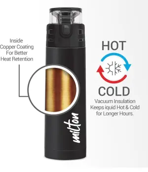 Milton Atlantis 900 Thermosteel Water Bottle 750 ml, 24 Hr Hot and Cold I Leak Proof Lid, ISI Certified I Double Wall Vacuum Insulated Flask for Office, Gym, School, Sports, Travel I Black