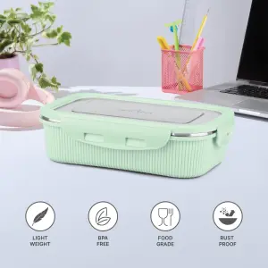 Cool Touch Rectangular Stainless Steel Container, 400 ml, Aqua Green