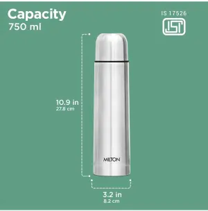 Milton Eco-Flip 750 Thermosteel Double Walled Vacuum Insulated Thermos Flask, 750 ml,24 Hr Hot and Cold I Leak Proof Lid, ISI Certified I Vacuum Insulated I for Office, Gym, School I Silver