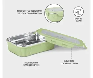 Cool Touch Rectangular Stainless Steel Container, 400 ml, Green 
